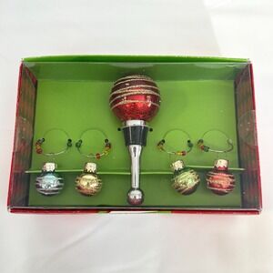 Pier 1 Imports Bottle Stopper Set Drink‎ Charms Christmas Ornament Balls Holiday